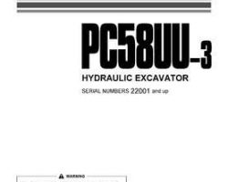 Komatsu Excavators Crawler Model Pc58Uu-3 Owner Operator Maintenance Manual - S/N 22001-22300
