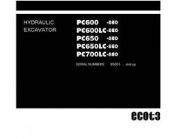 Komatsu Excavators Crawler Model Pc600-8-E0 Shop Service Repair Manual - S/N 65001-UP