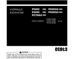 Komatsu Excavators Crawler Models Pc600-8-E0, All Safety Labels Are Pictorial Owner Operator Maintenance Manual - S/N 65389-UP