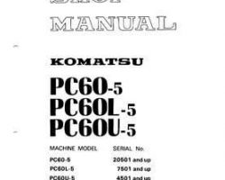 Komatsu Excavators Crawler Model Pc60-5 Shop Service Repair Manual - S/N 20501-28000