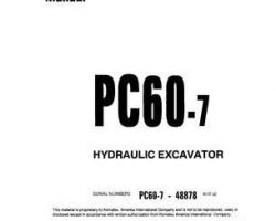 Komatsu Excavators Crawler Model Pc60-7 Owner Operator Maintenance Manual - S/N 48878-52373