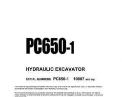 Komatsu Excavators Crawler Model Pc650-1 Shop Service Repair Manual - S/N 10007-UP