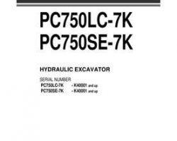 Komatsu Excavators Crawler Model Pc750Lc-7-K Owner Operator Maintenance Manual - S/N K40001-UP
