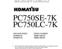 Komatsu Excavators Crawler Model Pc750Lc-7-K Shop Service Repair Manual - S/N K40001-UP