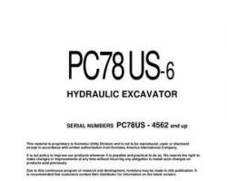 Komatsu Excavators Crawler Model Pc78Us-6 Owner Operator Maintenance Manual - S/N 4562-5500