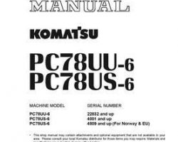 Komatsu Excavators Crawler Model Pc78Us-6-For N. America Shop Service Repair Manual - S/N 4001-UP
