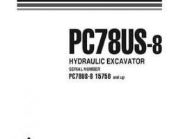 Komatsu Excavators Crawler Model Pc78Us-8 Eu Owner Operator Maintenance Manual - S/N 15750-UP