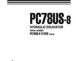 Komatsu Excavators Crawler Model Pc78Us-8 Eu Owner Operator Maintenance Manual - S/N 21229-UP