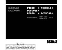 Komatsu Excavators Crawler Model Pc800-8 Owner Operator Maintenance Manual - S/N 50001-55223