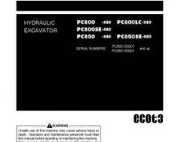 Komatsu Excavators Crawler Model Pc800-8-E0 Owner Operator Maintenance Manual - S/N 65001-UP