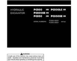 Komatsu Excavators Crawler Model Pc800-8-R Owner Operator Maintenance Manual - S/N 60001-60024