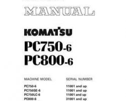 Komatsu Excavators Crawler Models Pc800Se-6-Se, Minor Change Shop Service Repair Manual - S/N 31001-UP