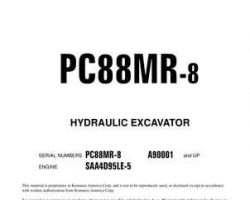 Komatsu Excavators Crawler Model Pc88Mr-8 Owner Operator Maintenance Manual - S/N A90001-UP