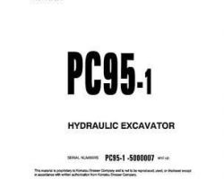 Komatsu Excavators Crawler Model Pc95-1 Owner Operator Maintenance Manual - S/N R00007-R01616