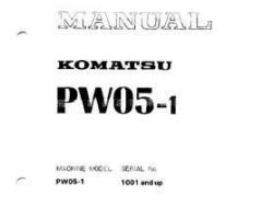 Komatsu Excavators Wheeled Model Pw05-1 Shop Service Repair Manual - S/N 1001-UP