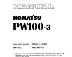 Komatsu Excavators Wheeled Model Pw100-3 Shop Service Repair Manual - S/N 1890-UP
