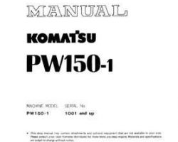 Komatsu Excavators Wheeled Model Pw150-1 Shop Service Repair Manual - S/N 1001-UP