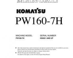 Komatsu Excavators Wheeled Model Pw160-7 Shop Service Repair Manual - S/N H50051-UP