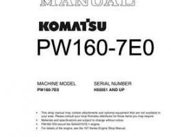 Komatsu Excavators Wheeled Model Pw160-7-Tier 3 Shop Service Repair Manual - S/N H55051-UP