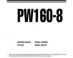 Komatsu Excavators Wheeled Model Pw160-8 Shop Service Repair Manual - S/N H60051-UP