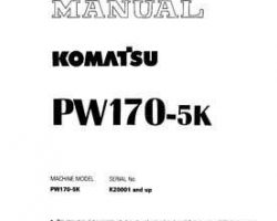 Komatsu Excavators Wheeled Model Pw170-5-K Shop Service Repair Manual - S/N K20001-UP
