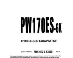 Komatsu Excavators Wheeled Model Pw170Es-6-K Shop Service Repair Manual - S/N K30001-K32000