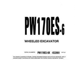 Komatsu Excavators Wheeled Model Pw170Es-6-K Owner Operator Maintenance Manual - S/N K32001-K34000