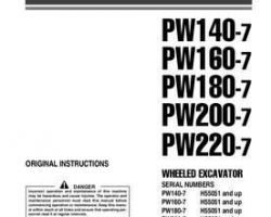 Komatsu Excavators Wheeled Model Pw180-7-E0 Owner Operator Maintenance Manual - S/N H55051-UP