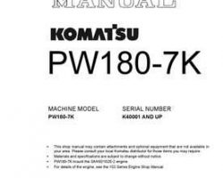 Komatsu Excavators Wheeled Model Pw180-7-K Shop Service Repair Manual - S/N K40001-UP