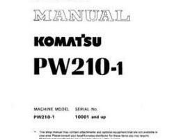 Komatsu Excavators Wheeled Model Pw210-1 Shop Service Repair Manual - S/N 10001-UP
