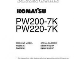 Komatsu Excavators Wheeled Model Pw220-7-K Shop Service Repair Manual - S/N K40001-UP