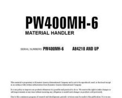 Komatsu Excavators Wheeled Model Pw400Mh-6 Owner Operator Maintenance Manual - S/N A84210-UP