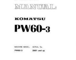 Komatsu Excavators Wheeled Model Pw60-3 Shop Service Repair Manual - S/N 2001-UP