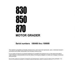 Komatsu Motor Graders Model 850 Shop Service Repair Manual - S/N 100496-199999