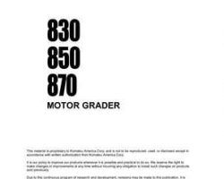 Komatsu Motor Graders Model 850 Shop Service Repair Manual - S/N 200997-200416