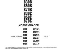 Komatsu Motor Graders Model 850B Shop Service Repair Manual - S/N U202575-UP