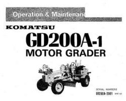 Komatsu Motor Graders Model Gd200A-1 Owner Operator Maintenance Manual - S/N 2001-UP