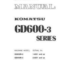 Komatsu Motor Graders Model Gd600R-3 Shop Service Repair Manual - S/N 14001-UP