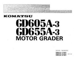Komatsu Motor Graders Model Gd605A-3 Usa Owner Operator Maintenance Manual - S/N 57001-UP