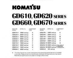Komatsu Motor Graders Model Gd611A-1 Shop Service Repair Manual - S/N 10001-UP