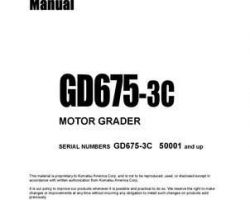Komatsu Motor Graders Model Gd675-3 N. America Owner Operator Maintenance Manual - S/N 50001-51000