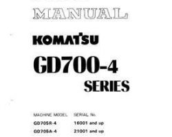 Komatsu Motor Graders Model Gd705R-4 Shop Service Repair Manual - S/N 16001-UP