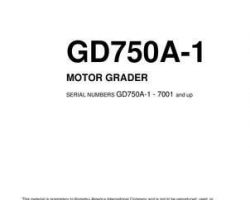 Komatsu Motor Graders Model Gd750A-1 Owner Operator Maintenance Manual - S/N 7001-UP