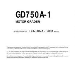 Komatsu Motor Graders Model Gd750A-1 Shop Service Repair Manual - S/N 7001-UP