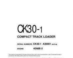 Komatsu Skid Steer Loaders Model Ck30-1 Owner Operator Maintenance Manual - S/N A30001-UP