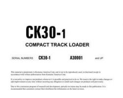 Komatsu Skid Steer Loaders Model Ck30-1 Shop Service Repair Manual - S/N A30001-UP