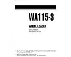 Komatsu Wheel Loaders Model Wa115-3 Shop Service Repair Manual - S/N H30051-UP