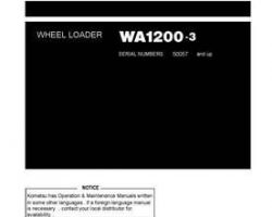 Komatsu Wheel Loaders Model Wa1200-3 Owner Operator Maintenance Manual - S/N 50057-50074