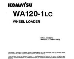 Komatsu Wheel Loaders Model Wa120-1-Lc Owner Operator Maintenance Manual - S/N A20001-UP