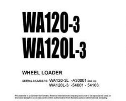 Komatsu Wheel Loaders Model Wa120-3-L Owner Operator Maintenance Manual - S/N A30001-UP